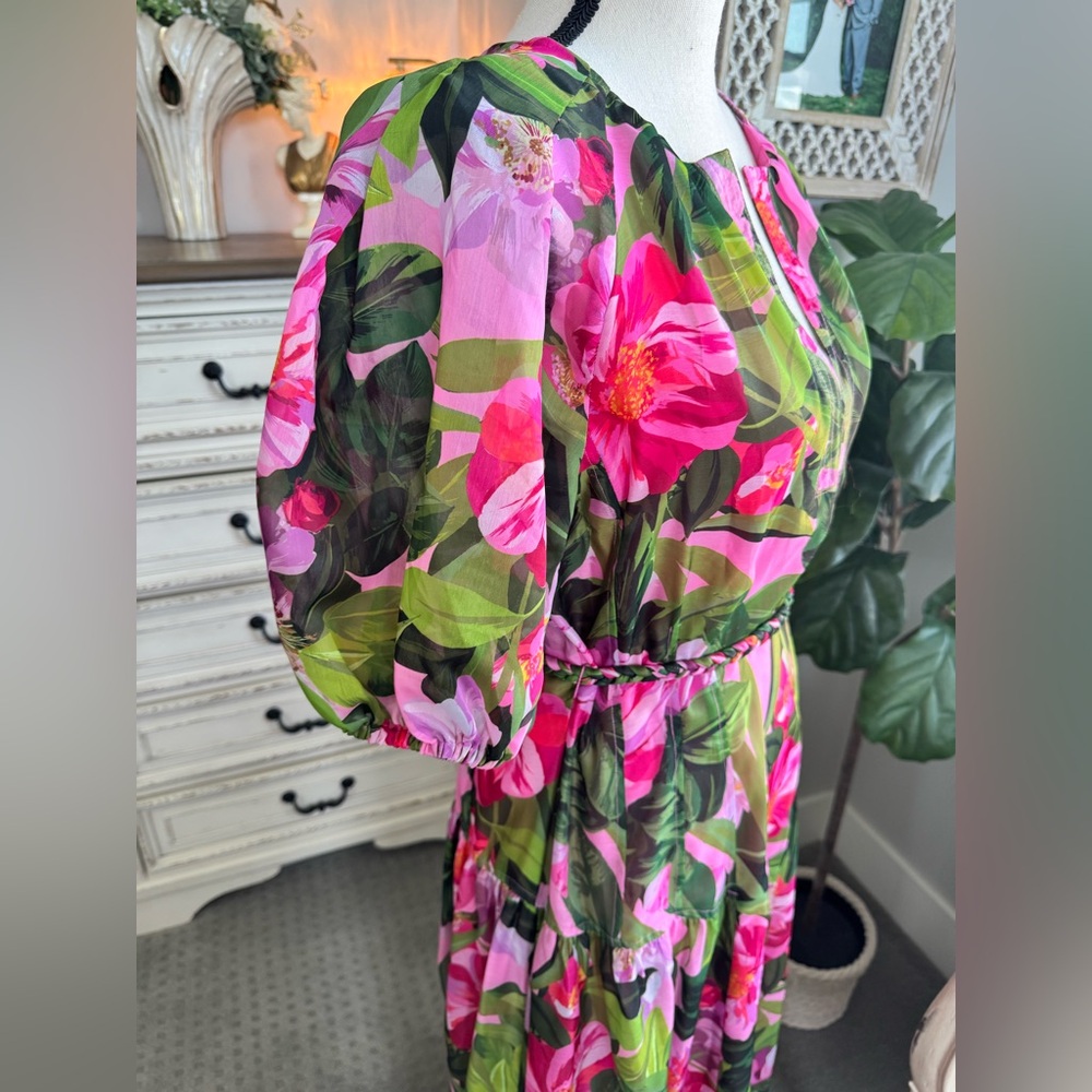 Alex Marie Pink Floral Maxi Dress Size 8 Puff Sleeve Modest Spring - Picture 8 of 10